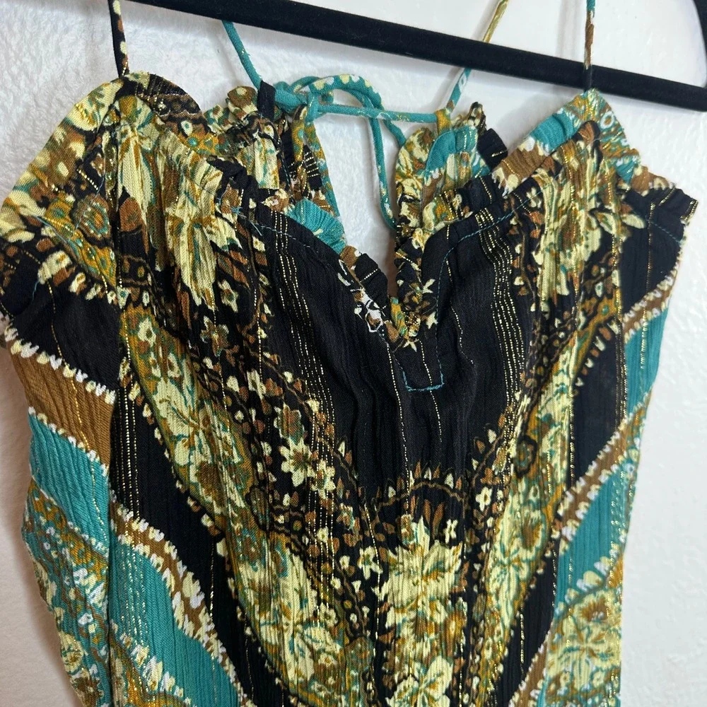 Free People Intimately Latigo Bay Combo Paisley Metallic Maxi Dress Small NEW‎